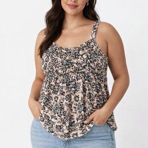 Torrid Plus Size 1 Ruched Bust Camisole in Black and Brown Flower Pattern